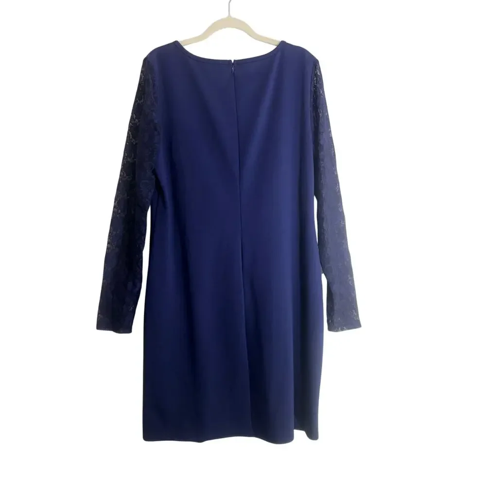 Antonio Melani Lace Dress Women Large Blue Long Sleeve Sheath Knee Length - Picture 2 of 7